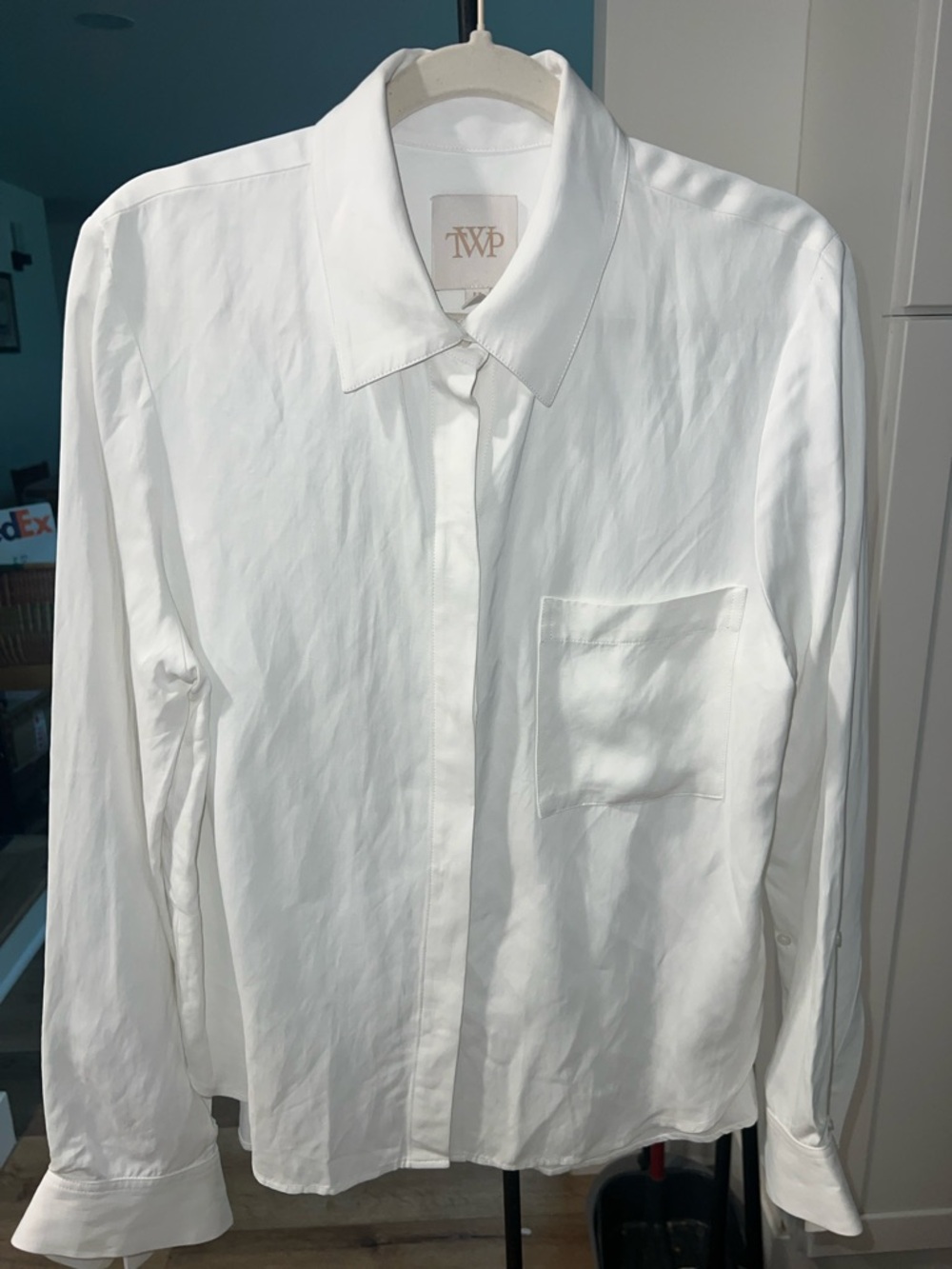 TWP Women’s Classic White Button-Down Shirt pocket sz M made USA
